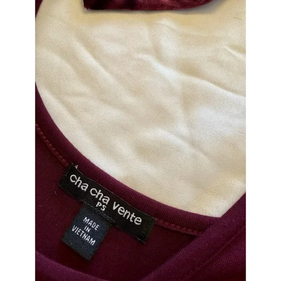 Cha Cha Vente PS Wine Top With Drop Back & Tie Velvet Bottom Asymmetrical Hem - Picture 9 of 15